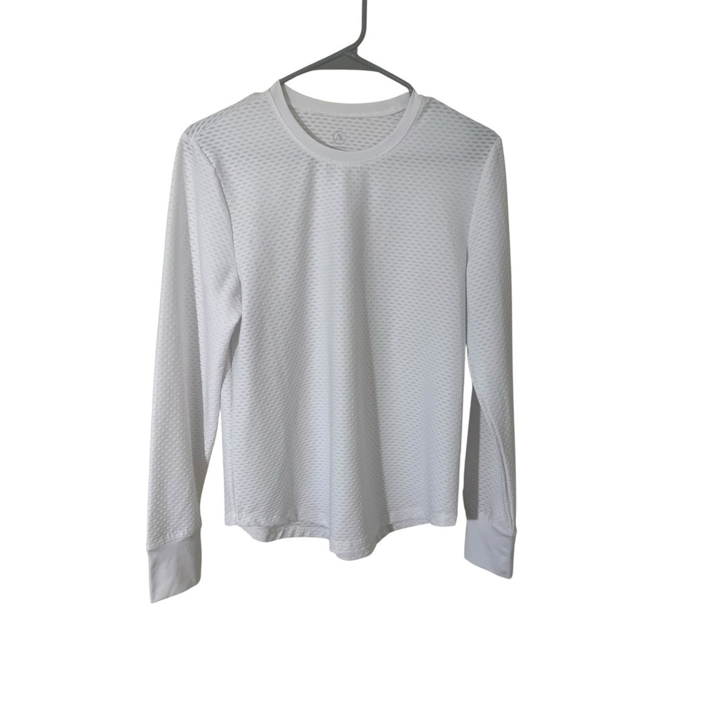 Addison Bay White Textured Long Sleeve Active Pullover Top Medium Crew Neck NEW